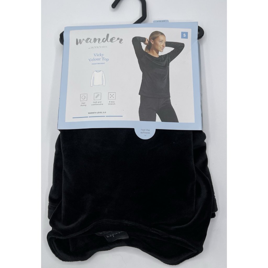 Wander By Hottotties Size Small Women's Vicky Velour Top Black 3.0 Warmth